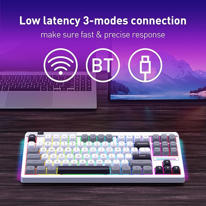 Redragon K729 PRO 80% Wireless Gasket RGB Gaming Keyboard, 3-Mode TKL Mechanical Keyboard w/Knob Control, Mix-Color PBT Keycaps, Hot-Swap South-Facing Socket & 5-Layer Dampener, Custom Silent Switch