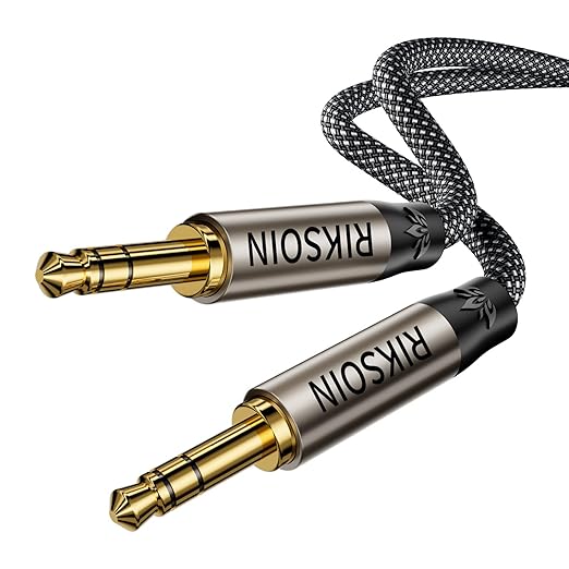 3.5mm Nylon Braided Aux Cable 4FT, Silver-Plated Wire Core Male to Male Cord for Headphones Car Home Stereos Speaker Compatible with iPhone iPad iPod Echo More