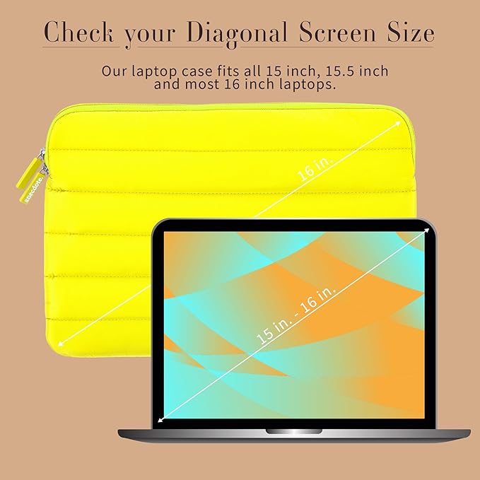 ANECDOTE Laptop Case 15-16 Inch – A Perfect Laptop Sleeve - Compatible with MacBook Air/Pro 15 inch M3 M2 M1 Chip Pro Max 2023-2021 – Fits Well, Made of 100% Nylon with Aesthetic Design (Neon Yellow)