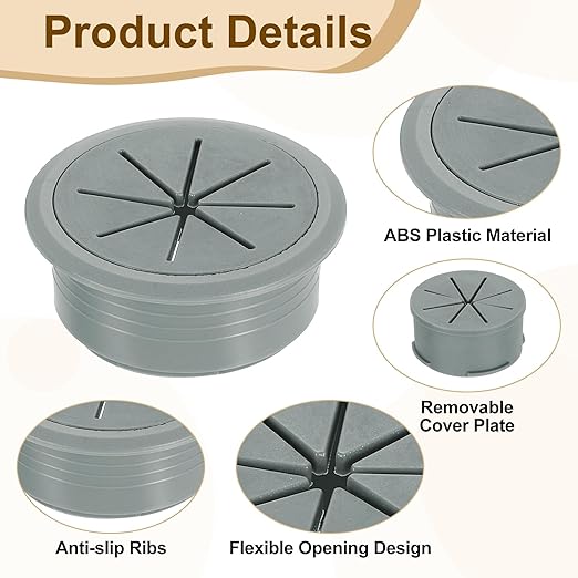 uxcell 6 Pcs Desk Grommet, Fit 53mm/2.09" Plastic Cable Hole Cover Bulk Top Hat Grommet Desk Hole Cover for Cables Home Office, Dark Gray