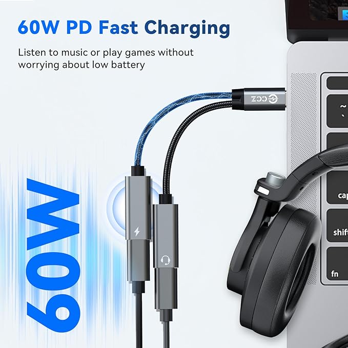 USB C Splitter,1 in 2 Out Dual USB C Type Headphone and Charger Audio Adapter,Hi-Fi Sound Quality Type C Headphone Adapter and Charging Dongle Cable Compatible with Phone 16/15 Pro Max(USB-USB,2Pack)