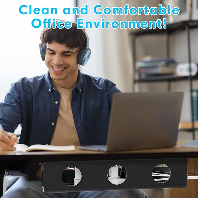 Self-Adhesive Under Desk Cable Management Tray 2 Pcs Steel Under Desk Wires Organizer Power Strip Management No Drill Under Table Organizer for Cable Storage Holder for Office Home Desk/Table