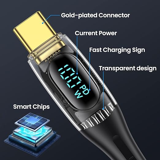 USB C to Multi Charging Cable, USAMS 100W 4FT 5A Type C to Type C Fast Charger Charging Cord with LED Display 5-in-1 C/A to C/Micro/IP Sync Charger Adapter Compatible for Laptop/Tablet/Phone