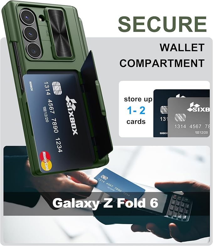 for Samsung Galaxy Z Fold 6 Case with Card Holder & Hinge Protection & Slide Lens Cover, Built-in S Pen Holder & Screen Protector, Heavy Duty Rugged Wallet Phone Case for Z Fold 6 2024, Green