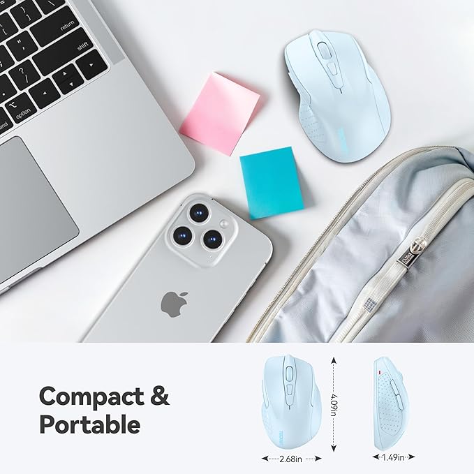 TECKNET Wireless Mouse, 2.4G Ergonomic Optical Mouse, Computer Mouse for Laptop, PC, Computer, Chromebook, Notebook, 6 Buttons, 24 Months Battery Life, 4000 DPI, 6 Adjustment Levels