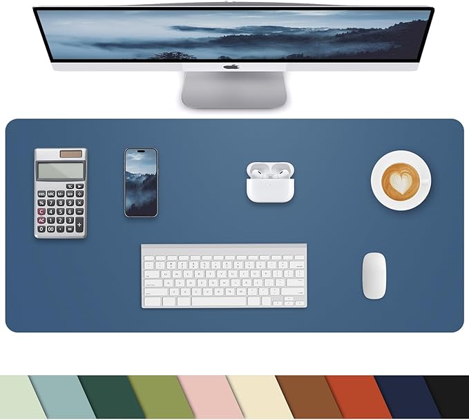 Leather Desk Protector, Non-Slip PU Laptop Mat, Waterproof Writing Pad for Office/Home (31.5"x15.7", Grey Blue)