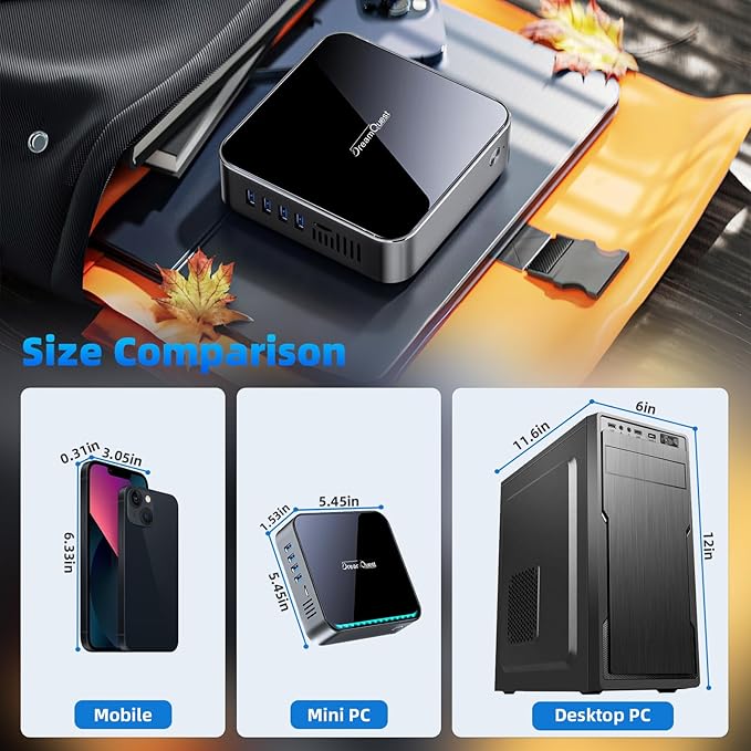 DreamQuest Mini PC 12th Gen N95 (Up to 3.4GHz), 32GB RAM, 1TB M.2 SSD, 4K HDMI, Gigabit LAN, USB3.2, BT5.0, WiFi 5 - Business & Home Office Desktop Computer