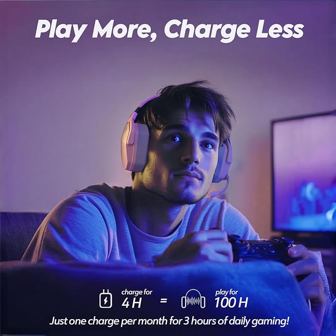 NUBWO G06 Dual Wireless Gaming Headset with Mic for PS5, PS4, PC, Mobile, Switch: 2.4GHz Wireless + Bluetooth - 100 Hr Battery - 50mm Drivers - Pink
