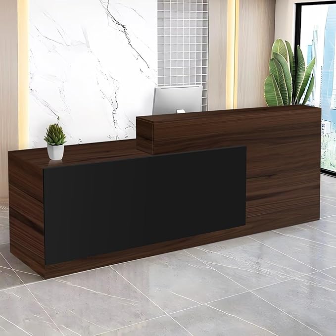 Reception Desk with Counter Modern Checkout Counter with Lockable Drawer Keyboard Tray Receptionist Desk for Office Salon Reception Table H Left 63inch/160cm