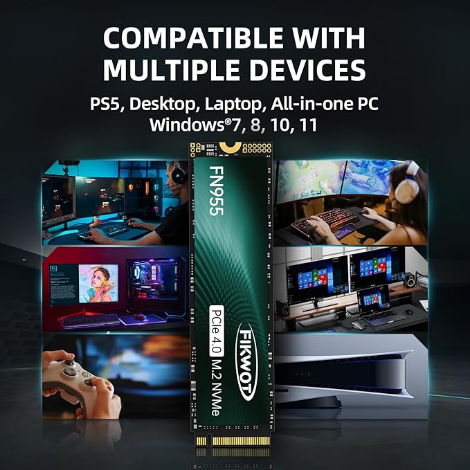 FN955 2TB NVMe SSD M.2 2280 PCIe Gen4x4, Up to 7300MB/s, 3D NAND TLC Flash Internal Solid State Drive, Configure SLC Cache, Storage and Memory Expansion for PS5 Laptop Desktop