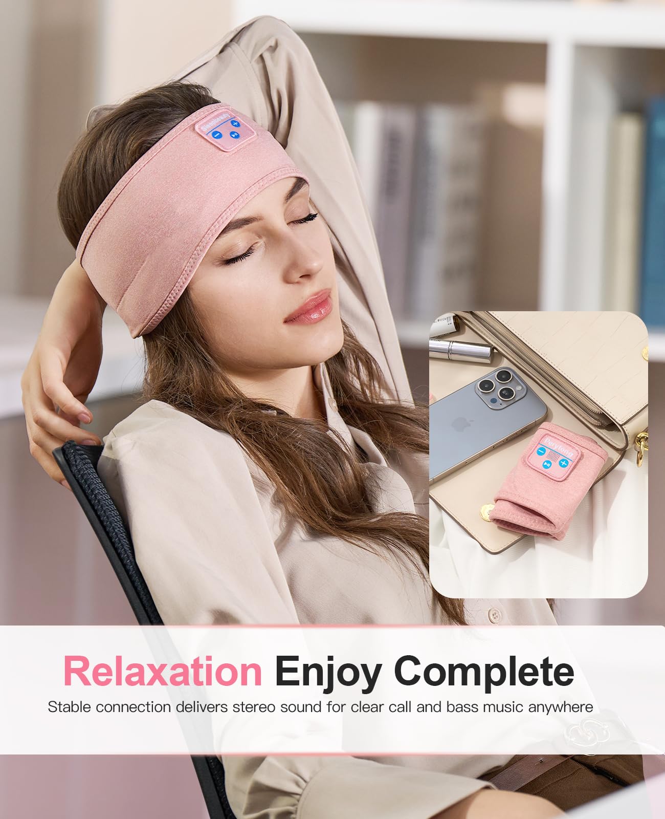 Perytong Sleep Headphones Headband- Bluetooth Sleeping Headphones with Built-in Stereo Speakers for Side Sleepers - Wireless Sports Headband Earphones - Unique Gifts for Men Women