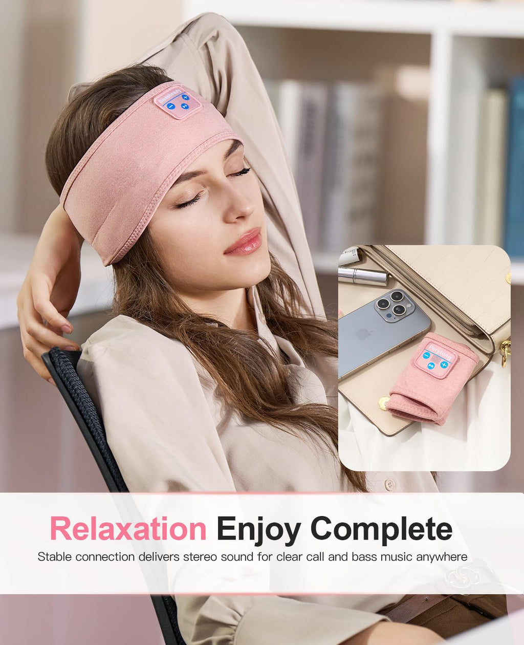 Perytong Sleep Headphones Headband- Bluetooth Sleeping Headphones with Built-in Stereo Speakers for Side Sleepers - Wireless Sports Headband Earphones - Unique Gifts for Men Women