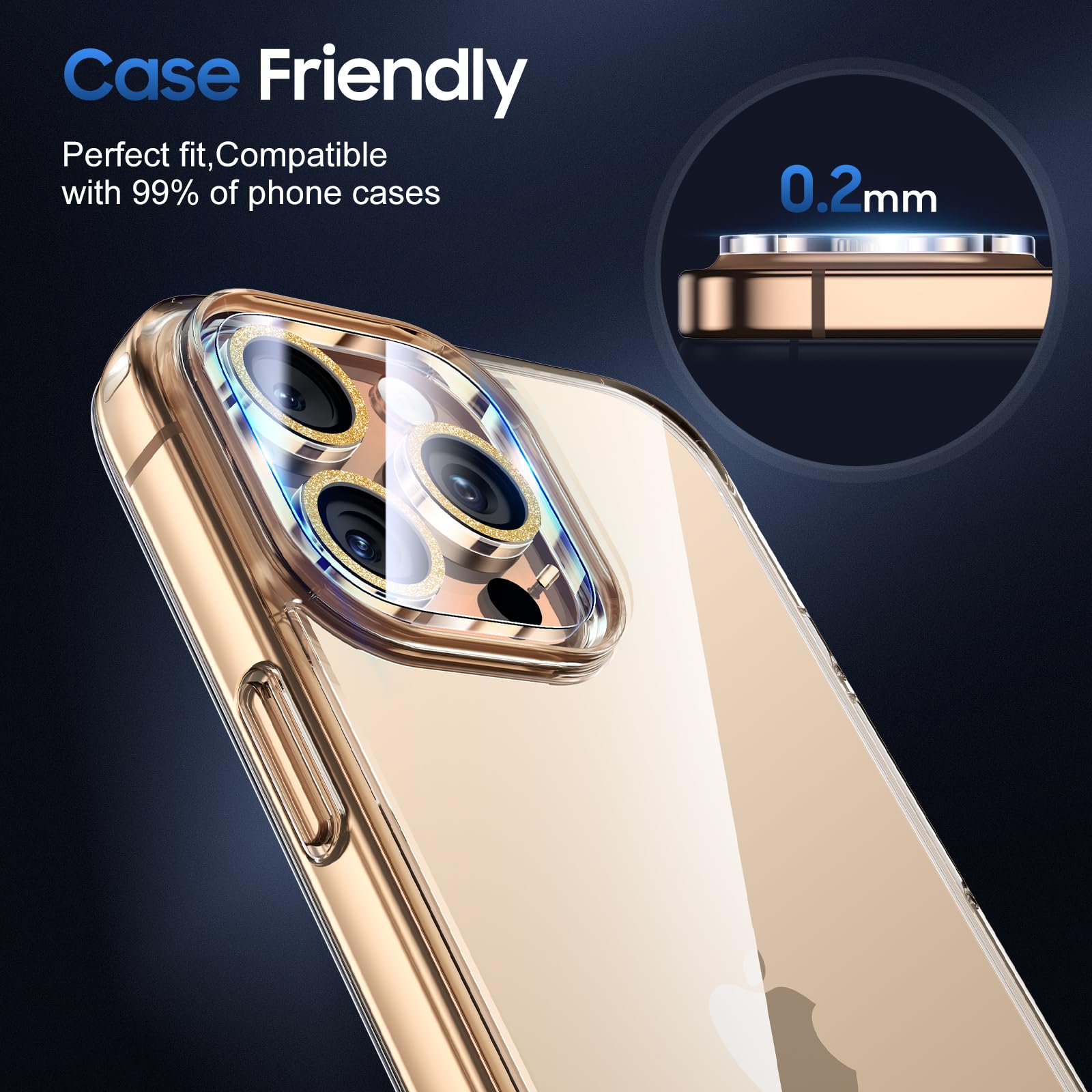 UniqueMe for 3 Pack iPhone 16 Pro/16 Pro Max Camera Lens Protector- Gold