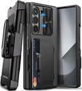 Vihibii for Samsung Galaxy Z Fold 6 Case with Belt Clip Holster & Card Holder & Slide Camera Cover & Hinge Protection & Screen Protector, Shockproof Rugged Wallet Case for Galaxy Z Fold 6, Black