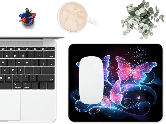 Mouse Pad, Cute Glitter Butterfly Mouse Pads for Desk, 9.5" x 7.9" Non-Slip Rubber Base Computer Mousepad with Women, Portable Square Design for Wireless Mouse and Pad Laptop Office & Travel