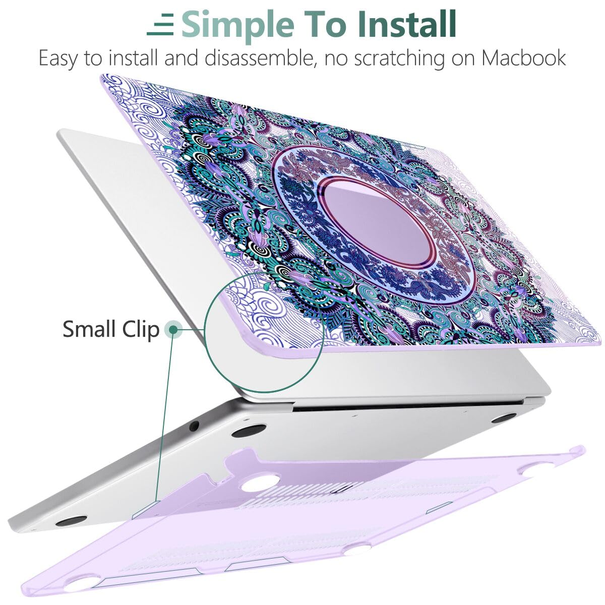 TWOLSKOO for MacBook Air 15 inch Case 2026 2025 2024 2023 Release M5 A3448 M4 A3241 M3 A3114 M2 A2941, Plastic Hard Shell & Screen Protector & Keyboard Cover & Trackpad Film, Purple Mandala