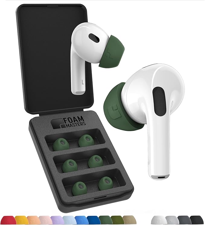 Foam Masters Ultra-Premium Memory Foam Ear Tips for AirPods Pro 1st & 2nd Gen | 3 Pairs | Black Magic Ver 6.0 | Secure | Comfort | Better Noise Cancel | Replacement Buds – Forest Green, Large