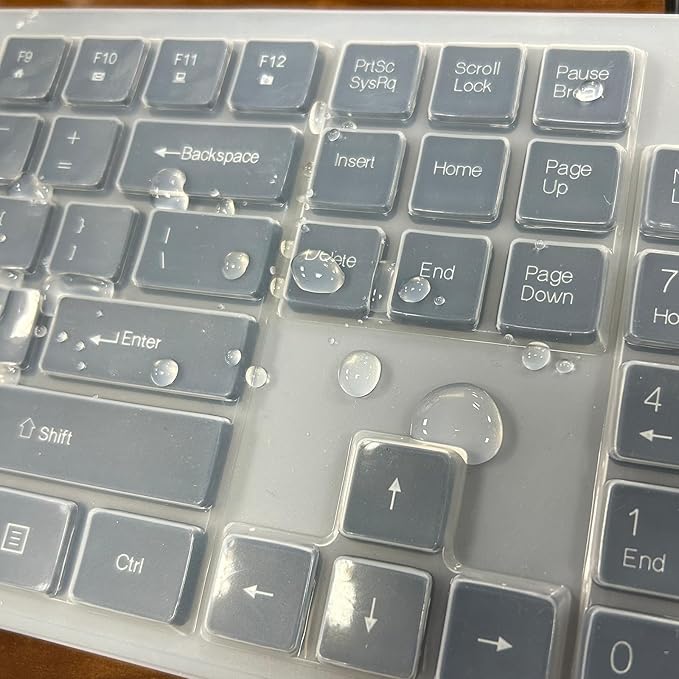 Wired Computers Keyboard with Cover Comfortable Hand Feel,Laser Engraved Characters,12 Multimedia Keys USB Interface Suitable for Laptop PC,Full Size 104 Keyboards, Plug and Play, Office