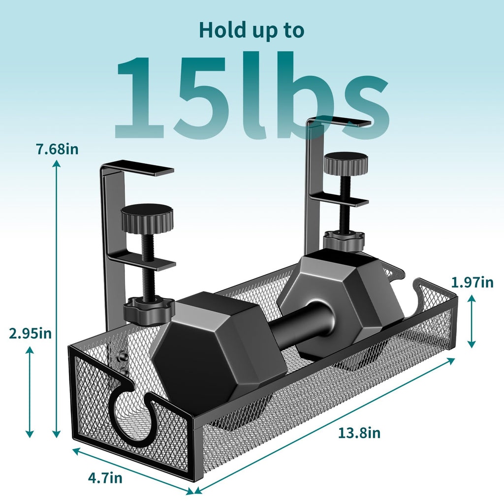 Under Desk Cable Management Tray Black, No Drill Desk Cable Management Organizer with Clamp for Desk Wire Management, PC Cord Organizer Accessories & Workspace Organizers for Office, Home(2 Pack)