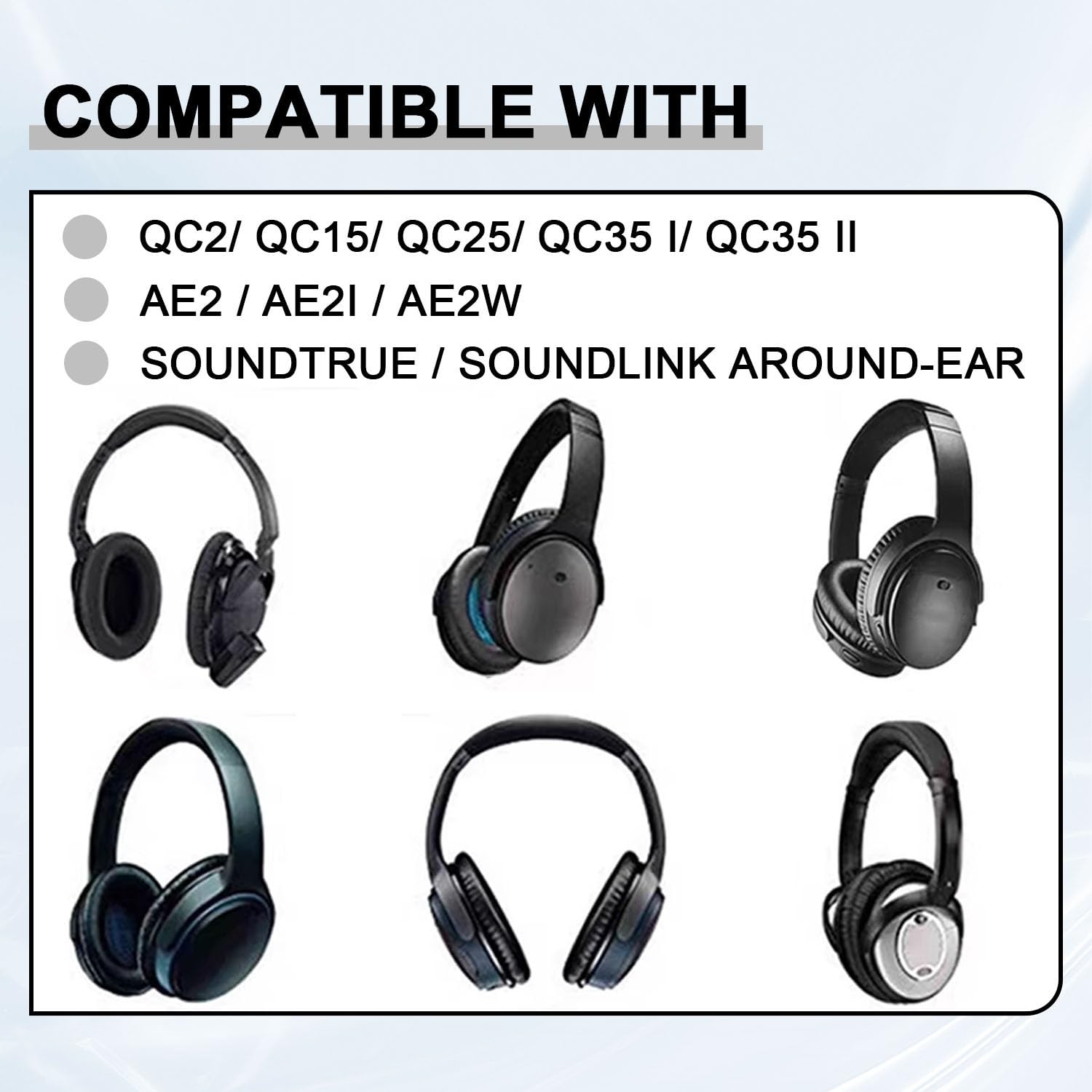 Replacement Earpads Cushions for Bose QuietComfort 35 & Quiet Comfort 35 II, Headphones Ear Covers Ear Pads for Bose QC35/QC35II/25/15 QC2 / Ae2 / Ae2i / Ae2W / Sound Link/Sound True-White
