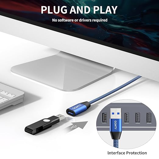 USB 3.0 Extension Cable 3ft(2 Package), Type A Male to Female Extension Cord Durable Braided Material High Data Transfer Compatible with USB Keyboard,Mouse,Flash Drive, Hard Drive,Printer
