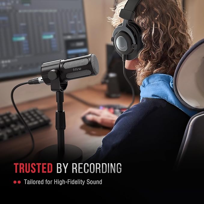 FIFINE XLR Dynamic Microphone, Studio Vocal Mic for Recording, All Metal XLR Podcast Microphone with Mid-Boost, Low-Cut Filter for Voice-Over, Compatible with Mixer/Audio Interface-AmpliTank TANK1