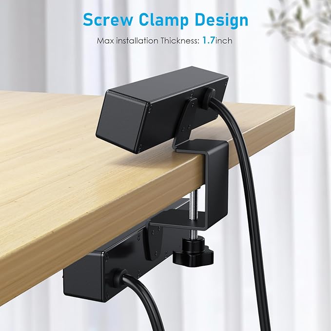 Dual Layer Desk Clamp Power Strip Surge Protector, Under Desk Power Strip with 10AC Outlets & 3 USB(20W USB-C), Desktop Edge Mount Charging Station, 6 Ft Extension Cord for Office Home (ETL Listed)
