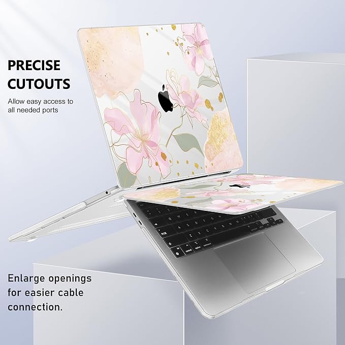 Case for MacBook Pro 13 inch with/Without Touch Bar (2016-2022, M2 A2338 M1 A2289 A2251 A2159 A1989 A1706 A1708), Hard Shell + Keyboard Cover + Dust Plug - Gold Blossom Flowers