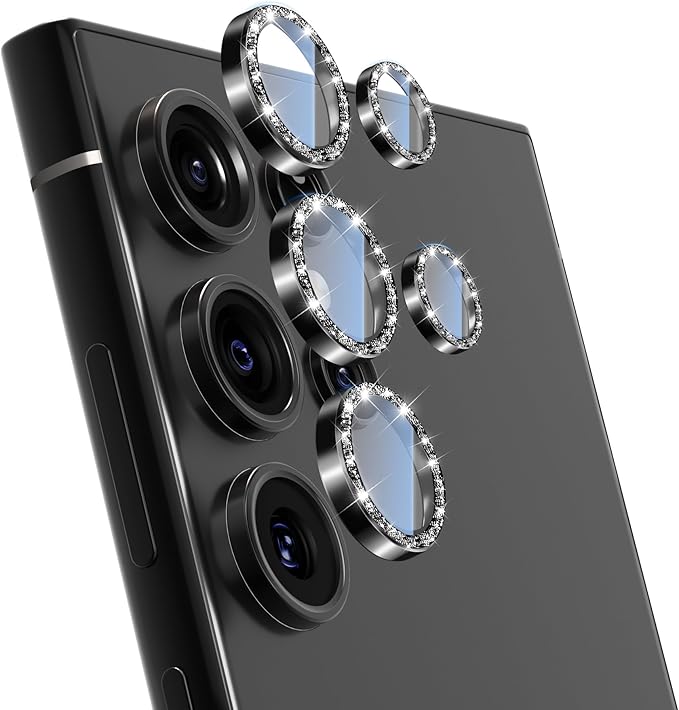 VIPSENT For Samsung Galaxy S25 Ultra Camera Lens Protector, Individual Lens Protector, Ultra HD 9H Tempered Glass Screen Protective Cover, Anti-scratch, Military Grade Drop Protection 2 Set. (Glitter Black, S25 Ultra)