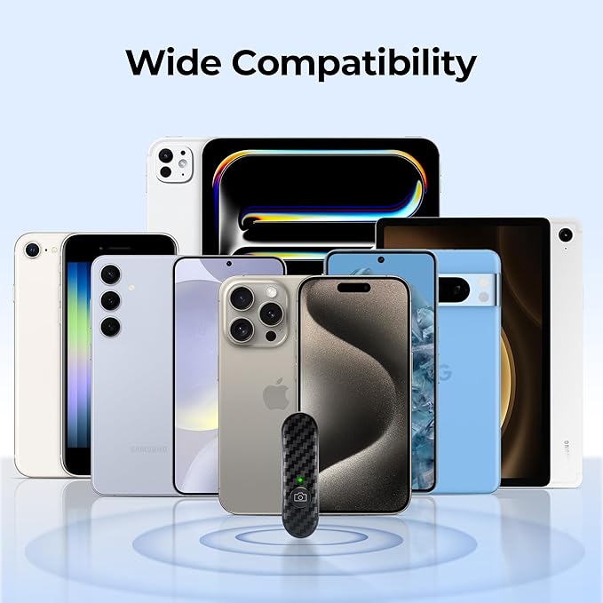 ATUMTEK Bluetooth Remote Shutter, Carbon Fiber Design, Rechargeable Camera Remote Control for iOS & Android Smartphones, Compact and Portable, with Type-C Charging, 10m Remote Range, Bluetooth 5.0