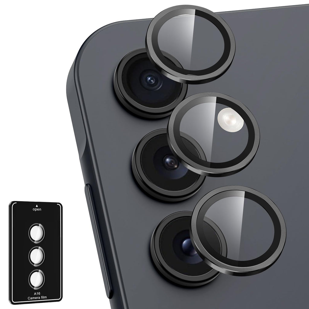 Avocase for Samsung Galaxy A16 Camera Lens Protector, Individual Metal Ring Tempered Glass Lens Cover, [Strong Adsorption] Scratch Resistant Ultra-Thin HD Clear Lens Cover, 1 Set-Black