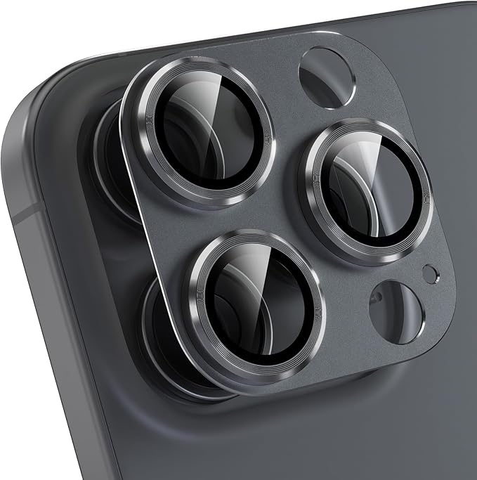 Choiche Compatible for iPhone 16 Pro/iPhone 16 Pro Max Camera Lens Protector, Bling Camera Cover with 9H Tempered Glass Lens Screen Protector Metal Ring Decoration Accessories(Black)