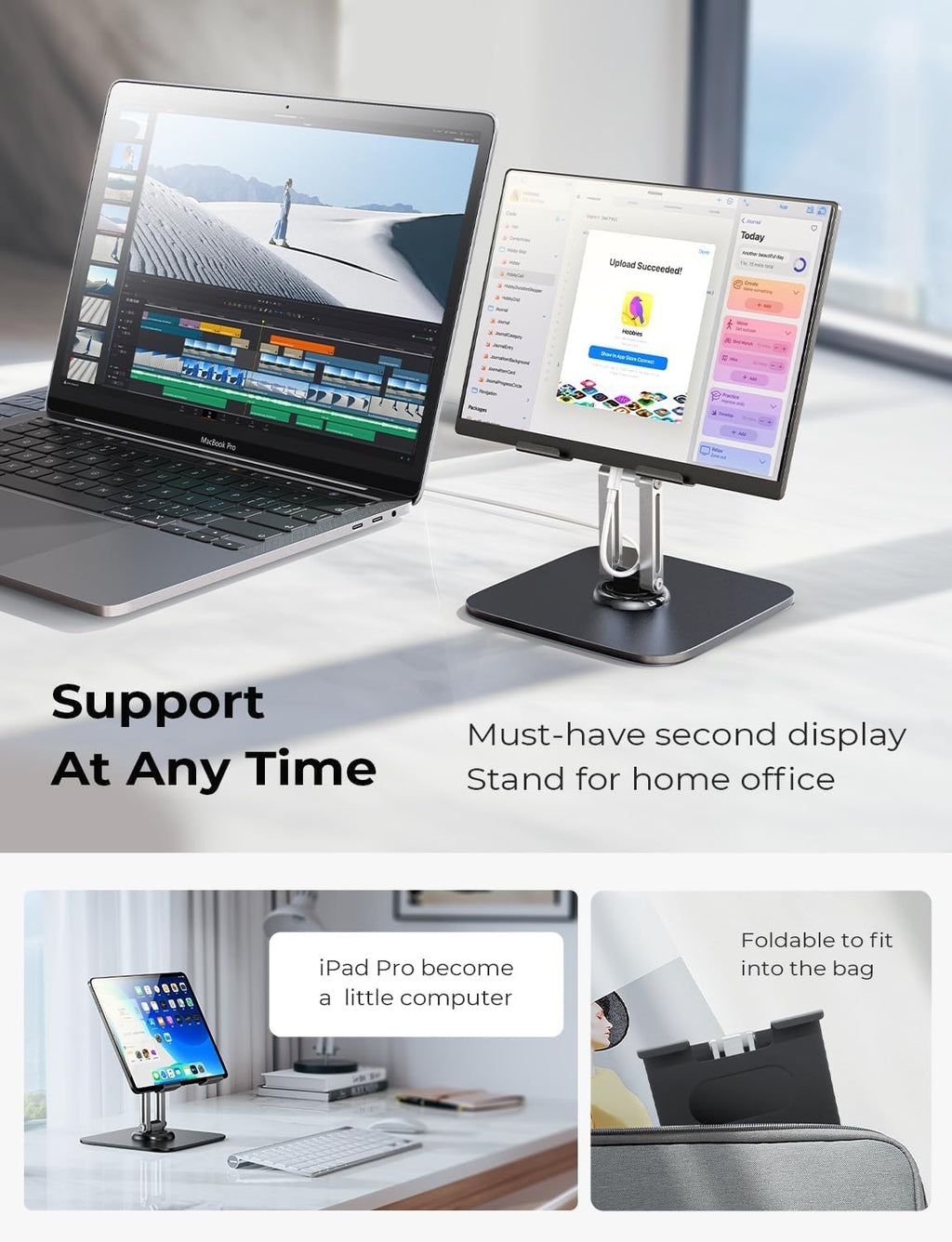 LISEN for iPad Stand Holder All Metal Foldable Adjust Tablet Stand for Desk