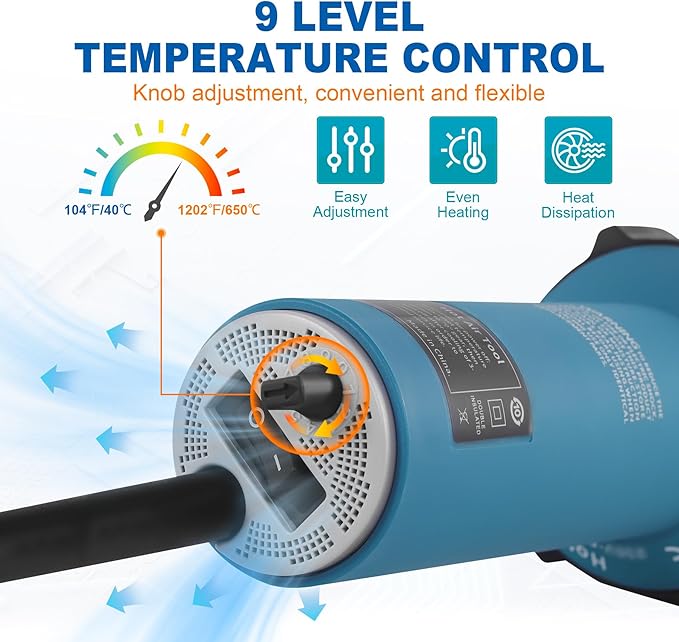 Iglobalbuy 1500W Hot Air Plastic Welder Plastic Welding Roofing Kit Vinyl PVC TPO Welding Handheld Plastic Hot Air Heat Gun Welding Torch with Various Nozzles
