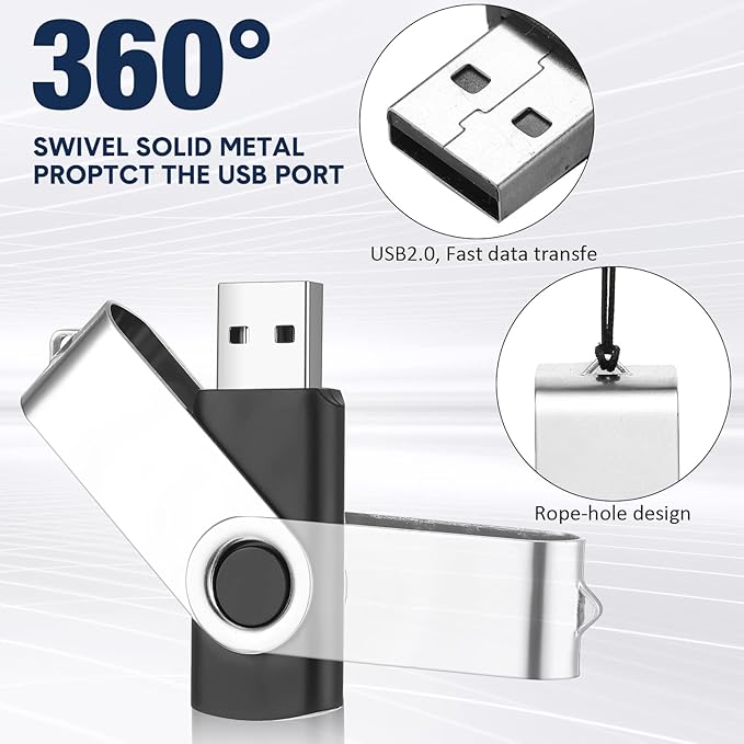 Aoriher 50 Pack USB 2.0 Flash Drives Bulk, Portable USB Thumb Drives with Lanyards, Swivel Flash Drives Thumb Drives for Office School Data Storage (2GB)