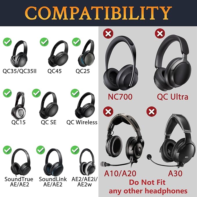 SOULWIT Silicone Ear Pads Cover Protector for Bose QuietComfort QC15 QC25 QC2 QC35 QC45/Ae2 Ae2i Ae2w/SoundTrue & SoundLink AE Headphones Cushions, Sweatproof, Easily Washable - Black Gold