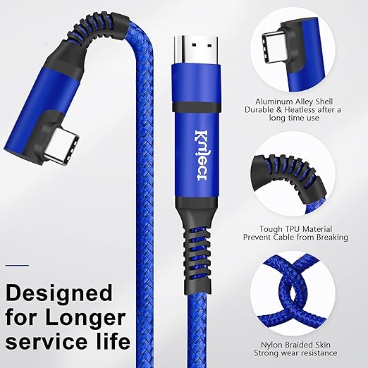 Kuject Link Cable 20FT Compatible for Quest 3S/3, Quest 2/Pro, Pico 4, Nylon Braided Accessories for Rift S/Steam VR Games, USB 3.0 Type C to C High Speed Data Transfer Cord for Gaming PC, Blue