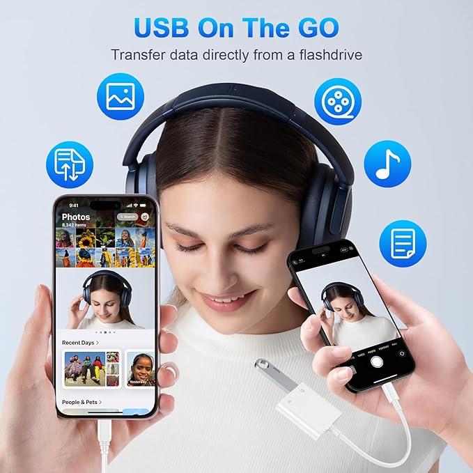 USB C to OTG Cable Charger Adapter for iPhone 16 Pro Max/16e/15/15 Pro Max 2-in-1 Type C to USB Camera Adapter with PD 60W Fast Charging for Samsung Galaxy S25 Edge/S24/S23/S22/S21/A16 5G/A26/A36/A56