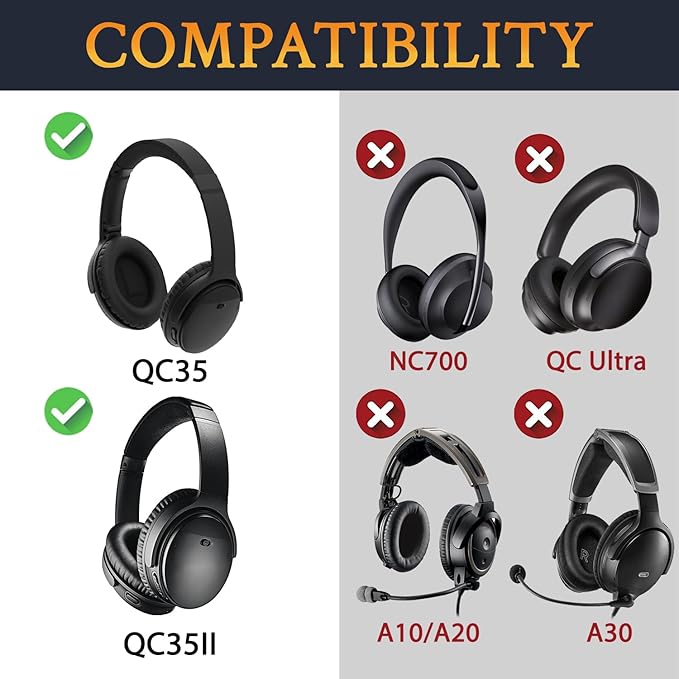 SoloWIT Replacement Earpads Cushions for Bose QuietComfort 35 (QC35) & Quiet Comfort 35 II (QC35 ii) Headphones, Ear Pads with Softer Leather, Noise Isolation Foam, Added Thickness (Black Gold)