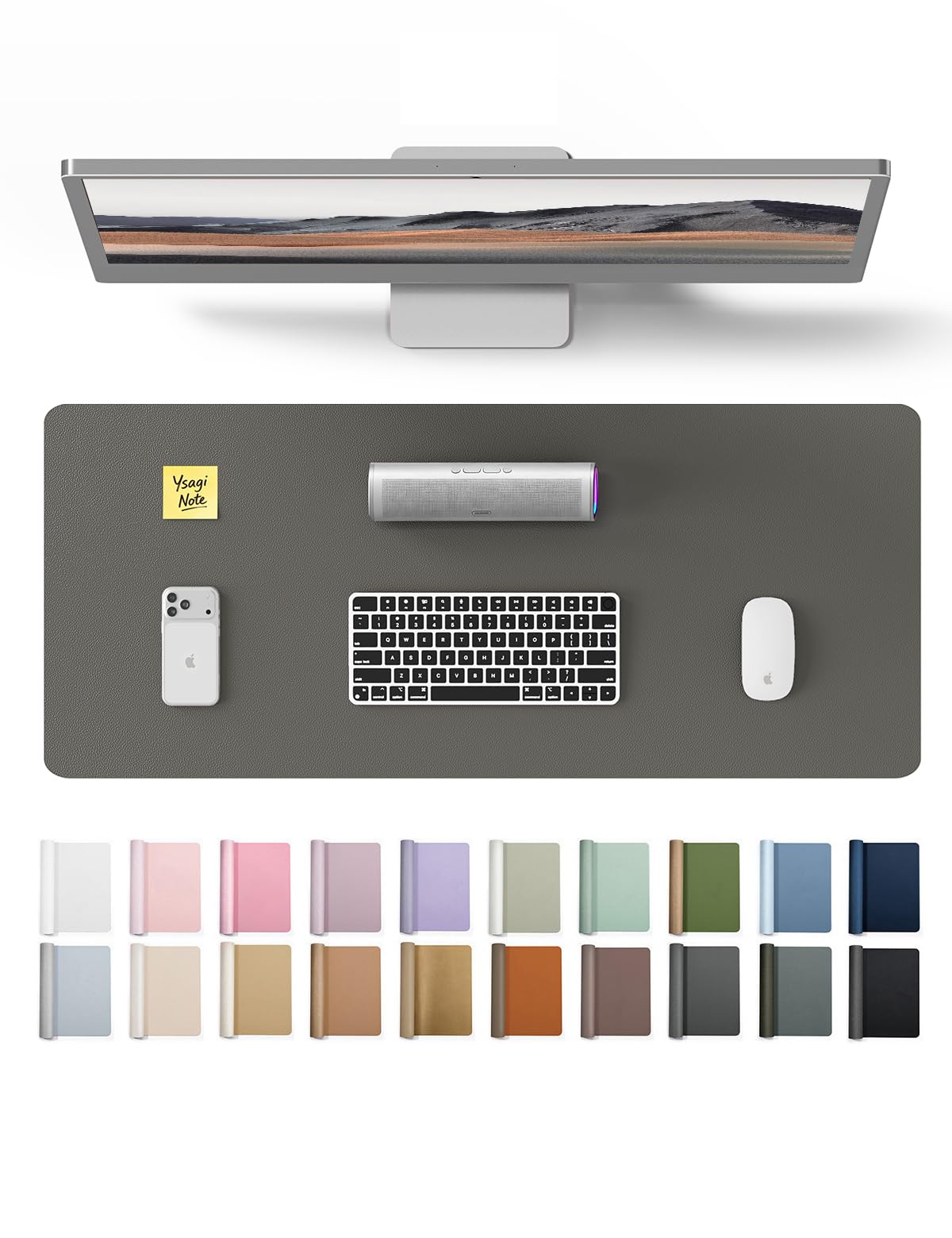 YSAGi Large Extended PU Leather Desk Pad Protector – Non-Slip Waterproof Desk Mat for Office & Home, Easy Clean Mouse Pad & Laptop Writing Blotter 35.4"x17" Black — 23.6" x 13.8"