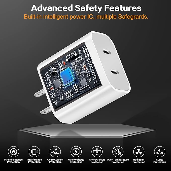 Super Fast iPhone Charger,Dual Port USB C iPhone Charger Fast Charging Block,3Pack Double Type C Wall Power Delivery Adapter,6Pack Quick USB C to Lightning Cable for iPhone 14 Pro/13/12/11/MiNi/XS/XR