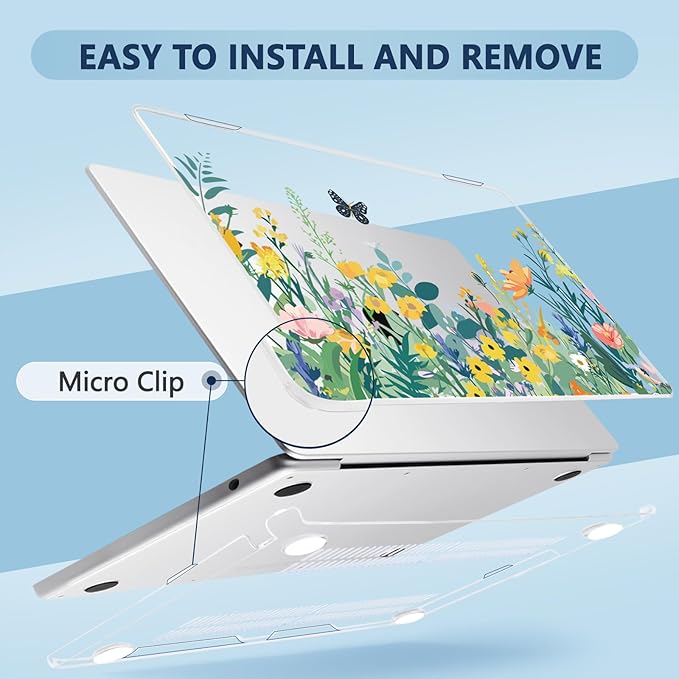 Compatible with MacBook Air 15 inch Case, M4 A3241/M3 A3114/M2 A2941 (Released 2025 to 2023), Hard Shell, Keyboard Cover, Screen Protector, Webcam Cover & Type-C Adapter, Butterfly Flowers