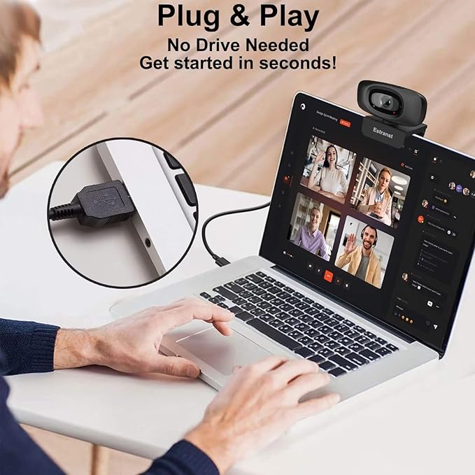 2K Quad HD Webcam with Privacy Cover & Noise-Canceling Microphone & USB C Adapter, Video Web Streaming Camera for PC Computer Desktop Laptop Mac Zoom Teams &More, 2pcs Cable Organizer