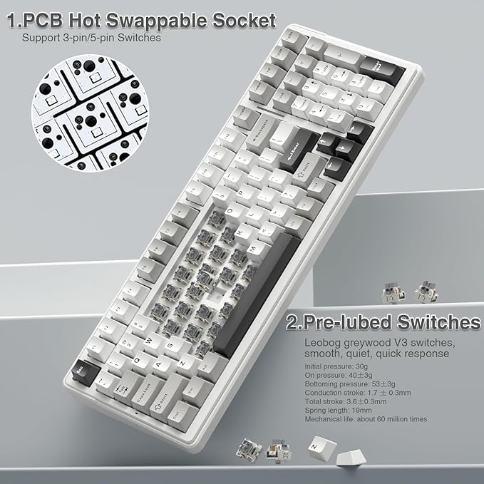 AULA F99 Wireless Mechanical Keyboard,Tri-Mode BT5.0/2.4GHz/USB-C Hot Swappable Custom Keyboard,Pre-lubed Linear Switches,RGB Backlit Computer Gaming Keyboards for PC/Tablet/PS/Xbox