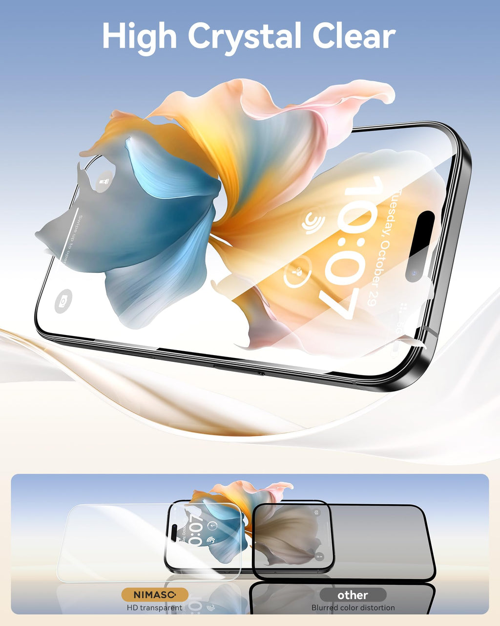 NIMASO for iPhone 16 Plus/15 Plus Screen Protector, 3 Pack Tempered Glass Screen Protector, Automatic Dust Removal, Instant Installation,HD Clear, 9H Hardness Shockproof (6.7 inches)
