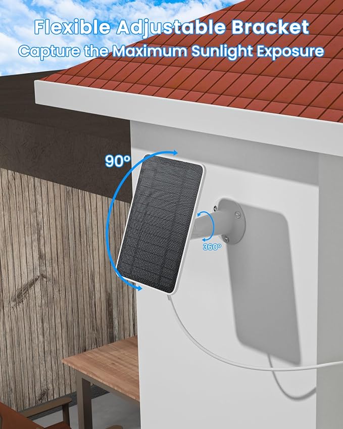 Solar Panel Charger Compatible with Arlo Essential 2K Outdoor(2nd Gen)/Essential XL Camera(2nd Gen)/Essential Spotlight, 5W Solar Panel with IP65 Waterproof 10ft Micro USB-C Cable & Wall Mount, 1 Pack