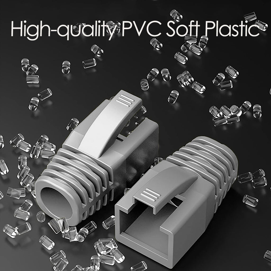 JODROAD 100Pack RJ45 Boot Cover, Cat5 Cat6 Cat6A Ethernet Network Cable Strain Relief Boot, Fits Overall Jacket Diameter 5.5-6.5MM Ethernet Cable (Hole Diameter: 6.5mm, Grey)