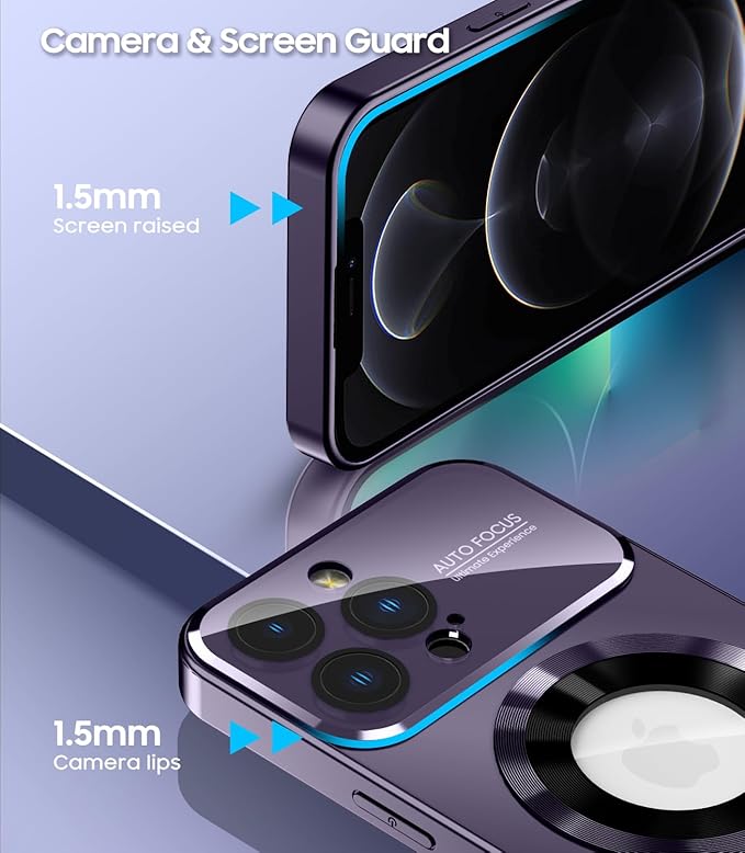 Magnetic for iPhone 12 Pro Case, Compatible with MagSafe, Built-in Camera Lens Protector, Logo View, Military Grade Drop Proof Phone Case Cover, Purple