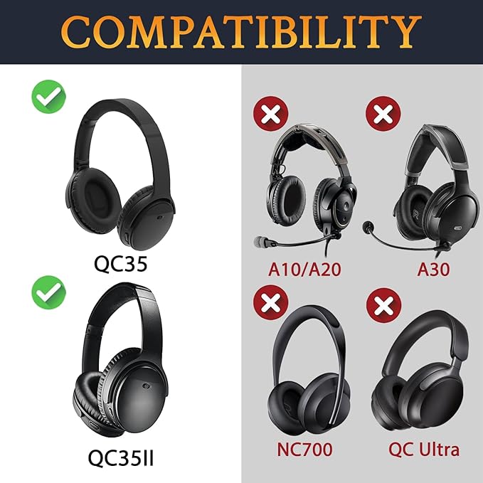 SoloWIT Replacement Earpads Cushions for Bose QuietComfort 35 (QC35) & Quiet Comfort 35 II (QC35 ii) Headphones, Ear Pads with Softer Leather, Noise Isolation Foam, Added Thickness (Purple Black)