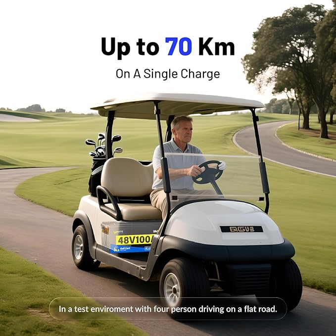 48V Lithium Battery Golf Cart Built-in BMS 200A Bluetooth, 48 Volt 100Ah Lithium Battery for Golf Cart with 15A Charger, Vibration-Resistant Structure, 10 Years Lifespan Deep Cycle 15000+